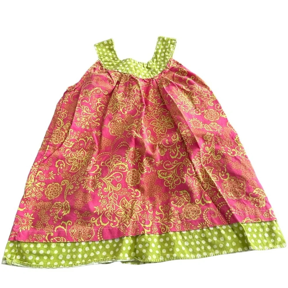 Beary Basics girls size 2T sleeveless pink and green paisley dress